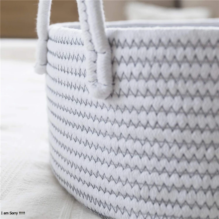 Round Cotton Woven Seagrass Basket Wicker 100 Rope Diaper Baby Changing 100% With Straps Boho Newborn Custom Caddy Organizer
