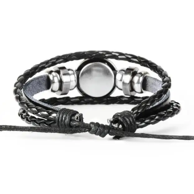 2021 Zodiac Sign Black Braided Star Glass Dome Jewelry Punk Luminous Braided Leather Jewelry Bracelet
