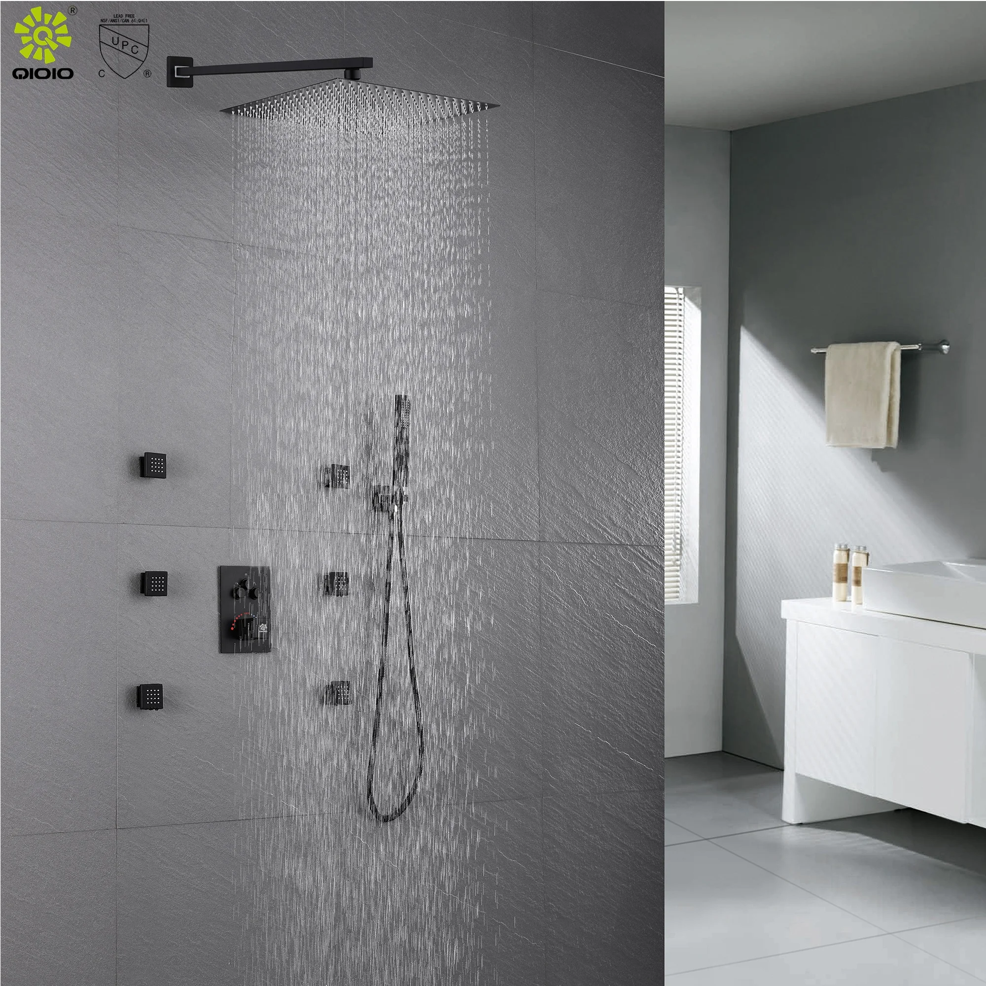 3 functions concealed body jets multi function in wall mounted bathroom mixer rain cUPC thermostatic bath & shower faucets
