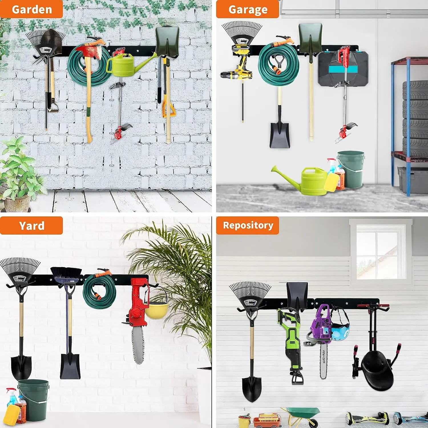 garden wall cleaning tools storage display rack shelf bin