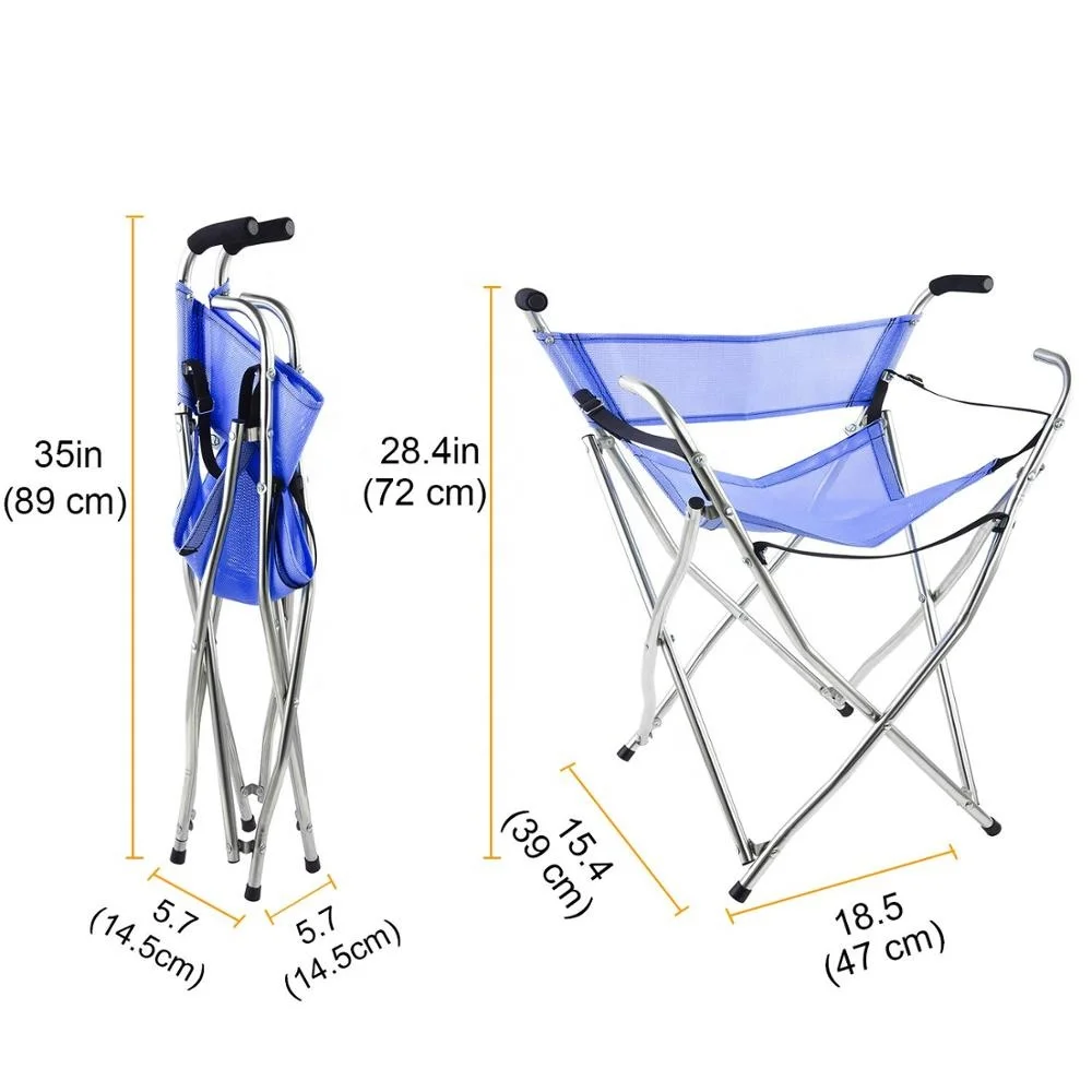 
Folding Cane Seat for Women/Men with Heavy Duty Walker Chair Beach Camping Travel Stool 2 Handle with 4 Legs 