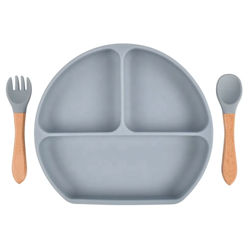  Amazon Baby Cutlery Supplier Silicone Suction Plate Set With Spoon And