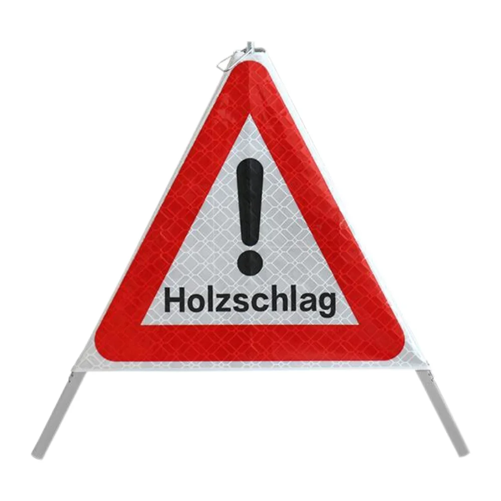 Reflektierend Holzschlag Faltsignal Achtung mit Warnsymbol Warnpyramide Tripod Folding Warning Sign
