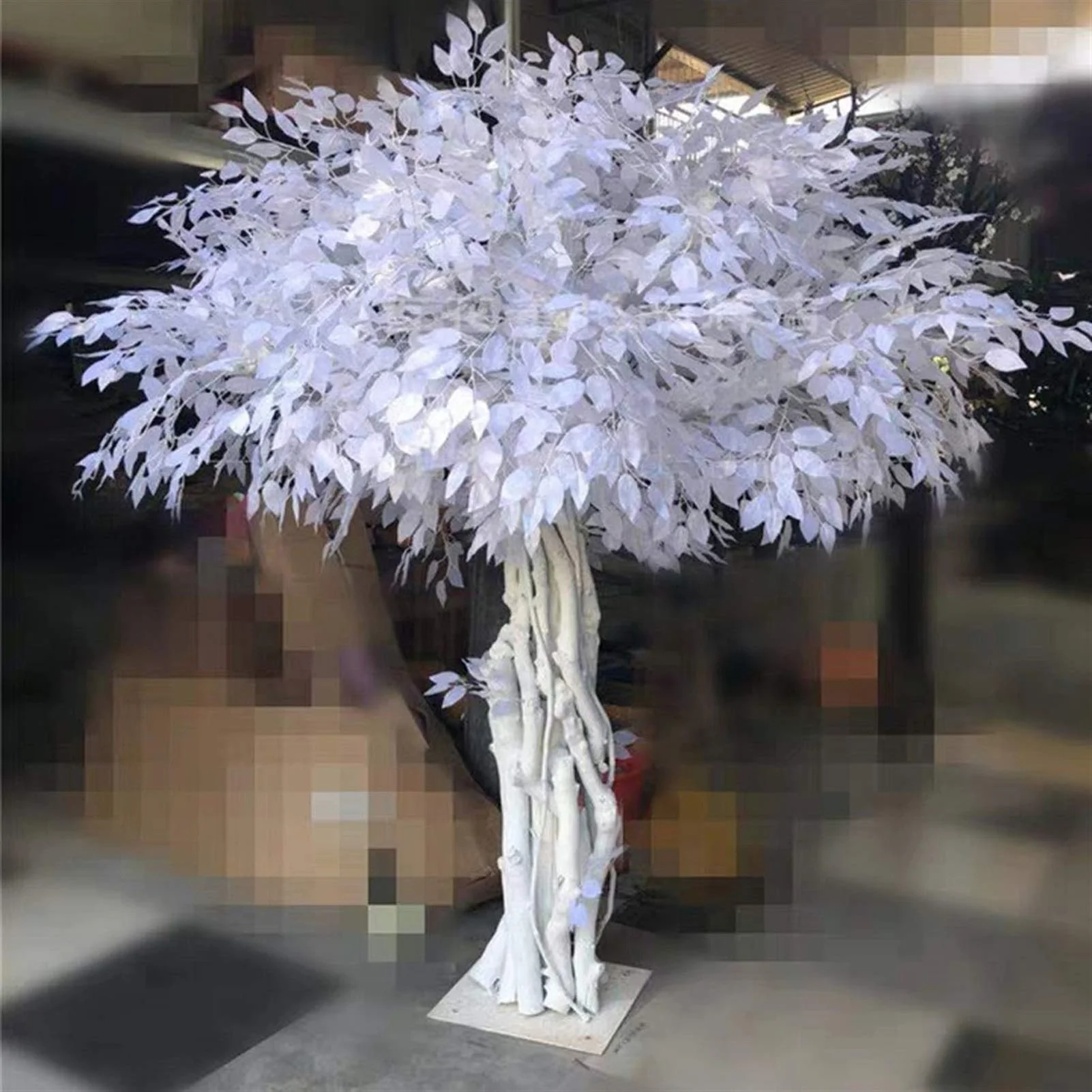 Artificial White Large Banyan Tree With Wooden Fence False For Indoor Outdoor House Office Fake Artificial Plants Ficus Tree