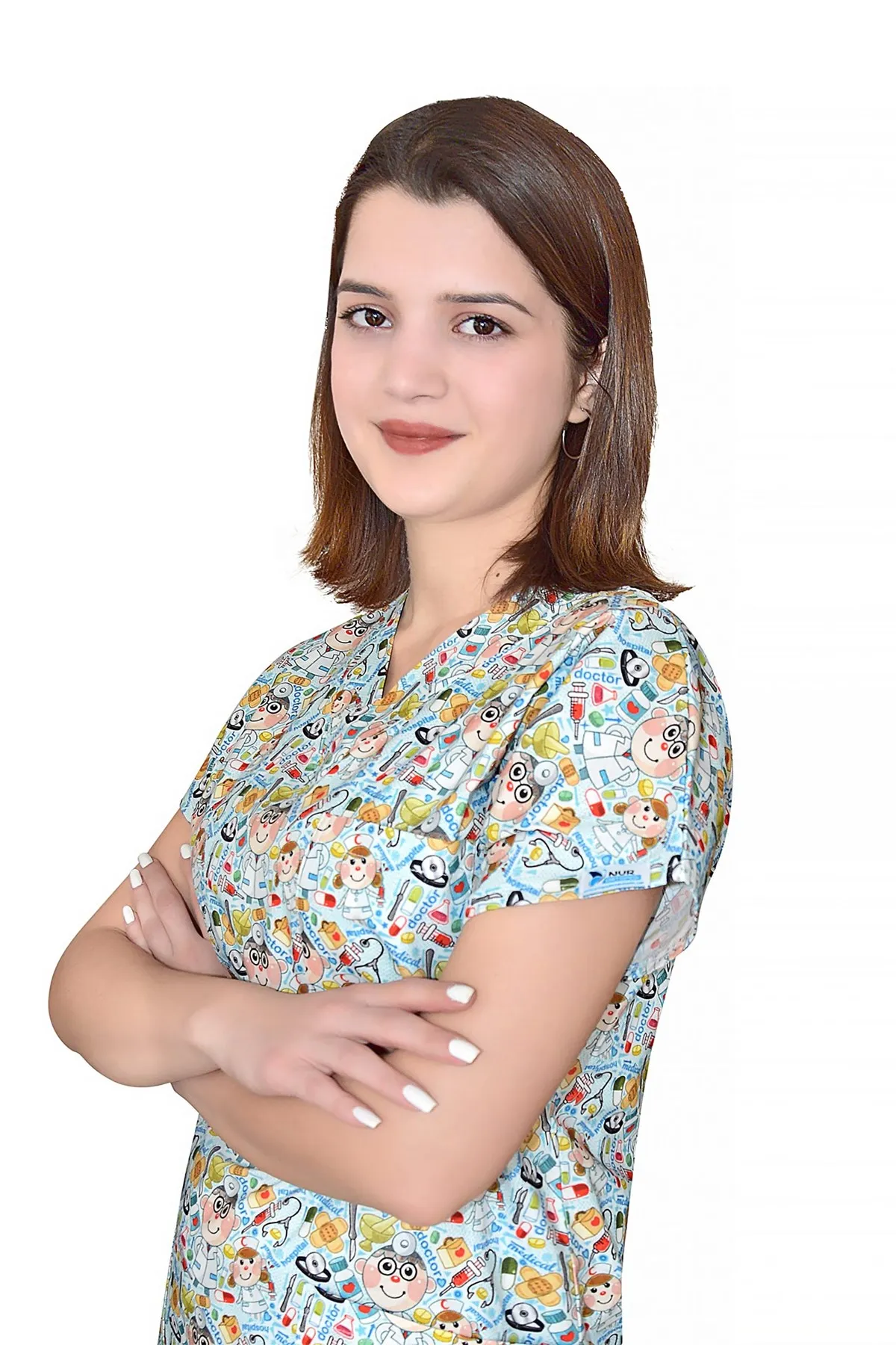 Hospital Uniform Unisex Doctor Patterned Top Shirt Cotton Master Elastic Uniform Nurse Medical Scrubs Comfortable Stylish Medica