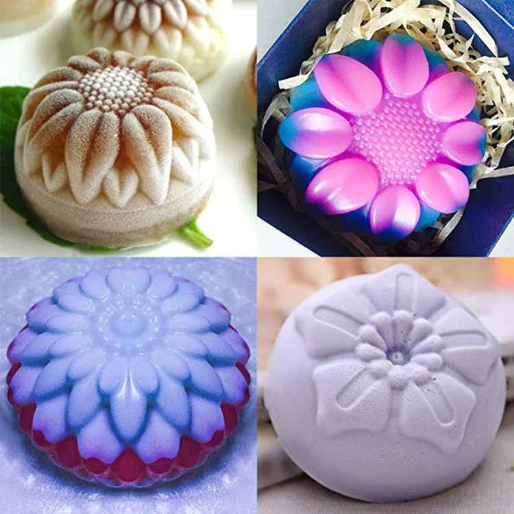 DIY Handmade Soap Sunflower Mooncake Mold 6 Cavity 3 Groups Of Flower Shaped Silicone Cake Mold Baking