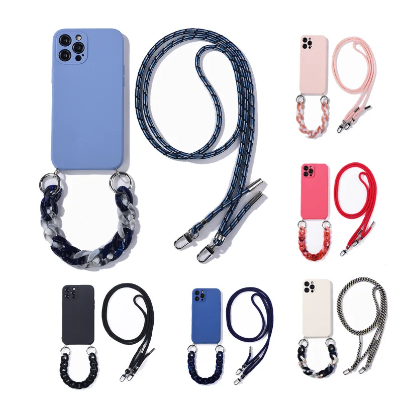 Fashion women crossbody phone case for iphone 13 12 11 pro max 7 8plus soft tpu cover with lanyard shoulder strap