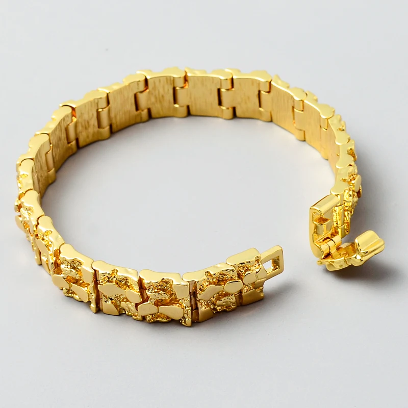 Mens Rugged Nugget Link Bracelet 18k Gold Plated Jewelry Watchband Bracelet
