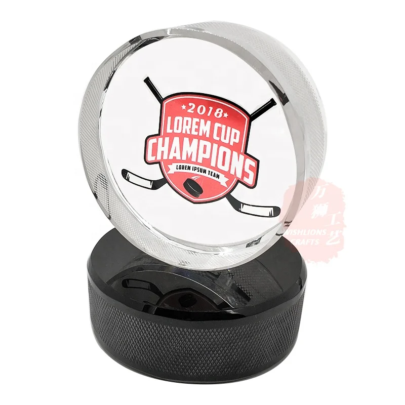 Wholesale Custom Engraving K9 Grade Crystal Paperweight Ice Hockey Puck Shape Glass Paperweights For Competition Souvenir CPW-02