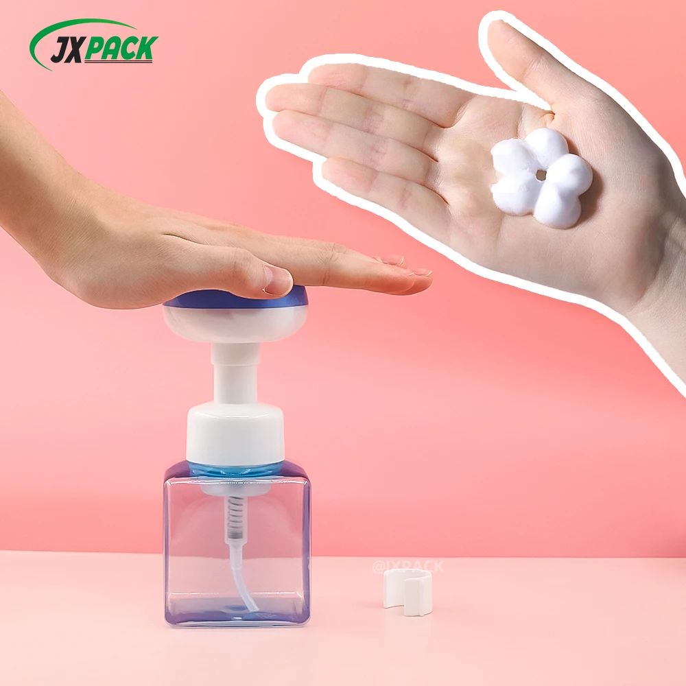 Foam pump dispenser bottle 200ml flower foam pump bottle pink square foaming soap bottles