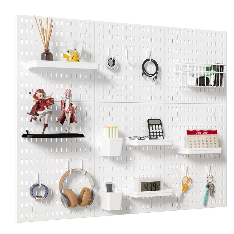 High Quality Home Wall Hanger Hole Board Organizer Rack Plastic Tray Box Hooks Self Adhesive Kitchen Wall Mounted Shelf Rack Set