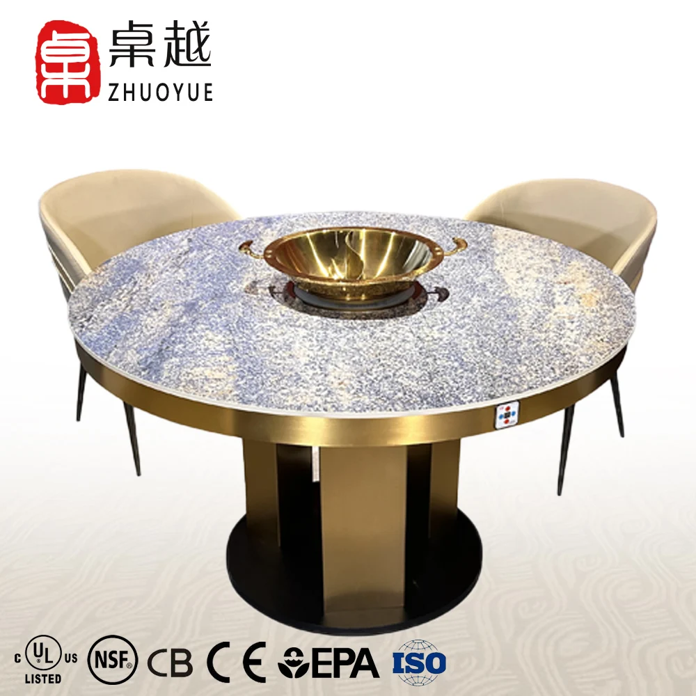 Zhuoyue HGYZ02 instant order japanese korea hot pot tabletop with electric induction cooktops round restaurant table