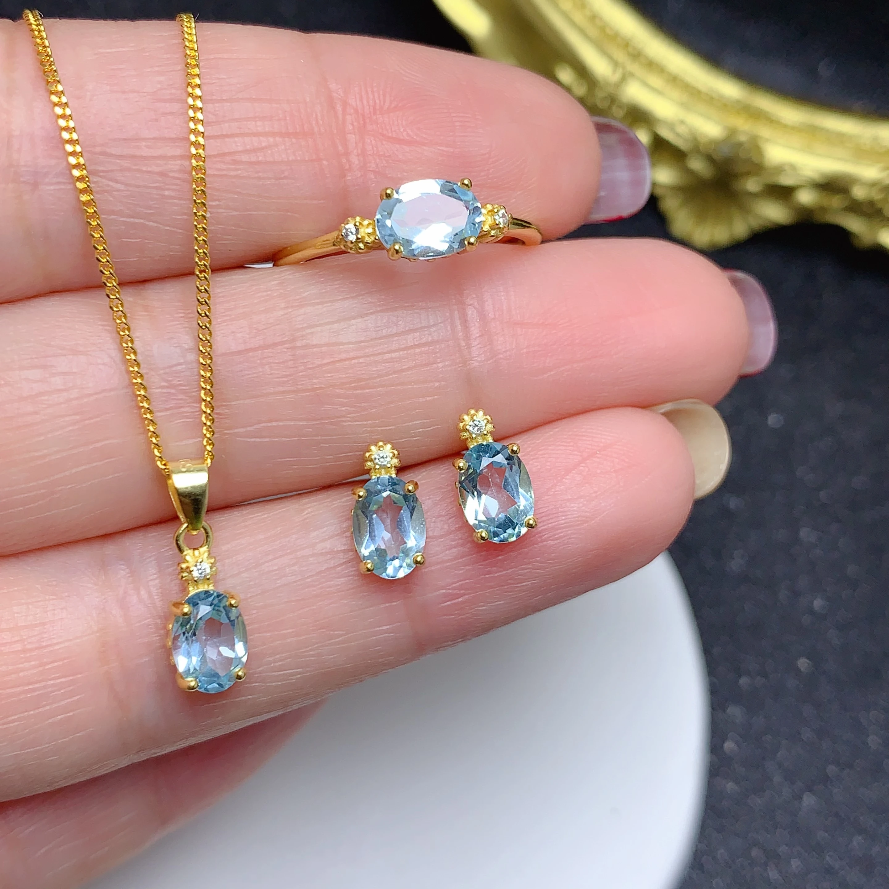 China Wholesale Italian 925 Sterling Silver 18k Gold Plated Natural Topaz Free Shipping Latest Necklace Jewelry Set For Women