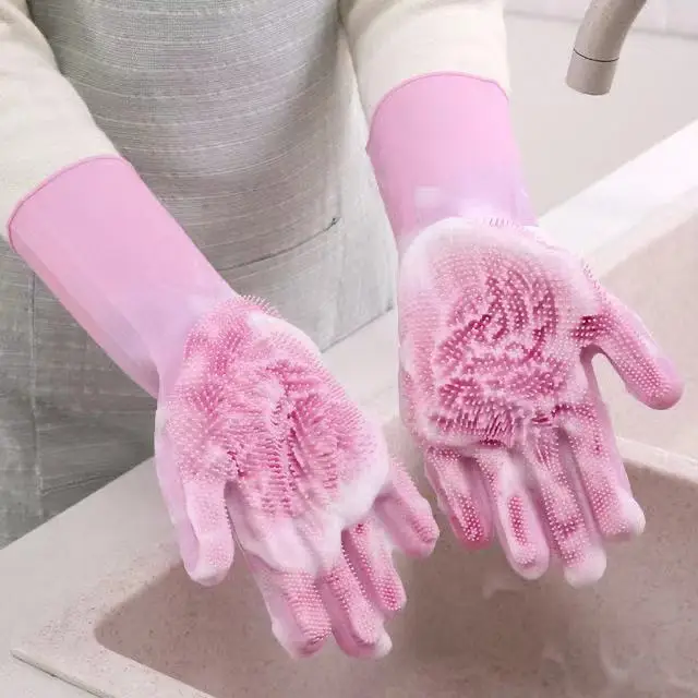 Housework Waterproof Cleaning Gloves Durable Silicone Scrubbing Dishwashing Clothes