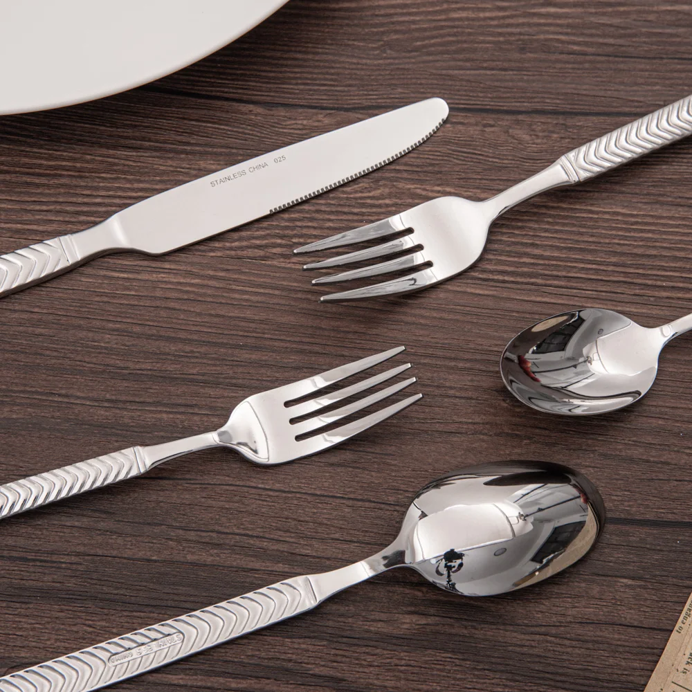 Modern stripe stainless steel cutlery set dinner entree knife spoon fork