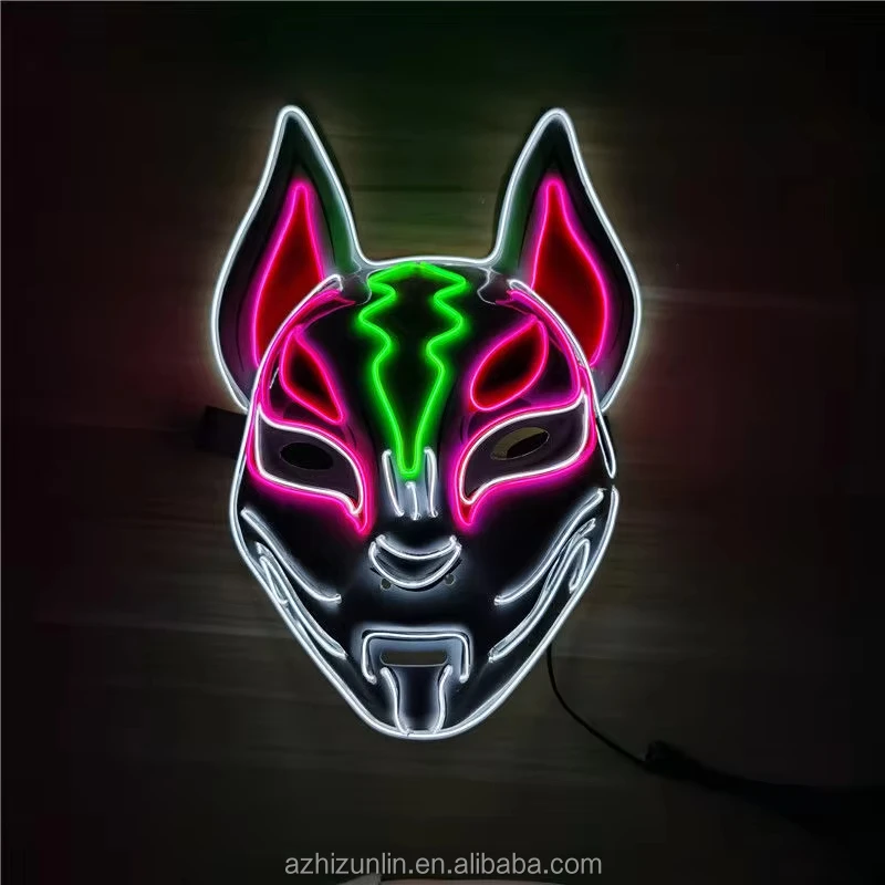 Hot Sale Halloween Neon Pvc LED Fox Masks Light Up Cosplay Party Rave Dance DJ Led Mask