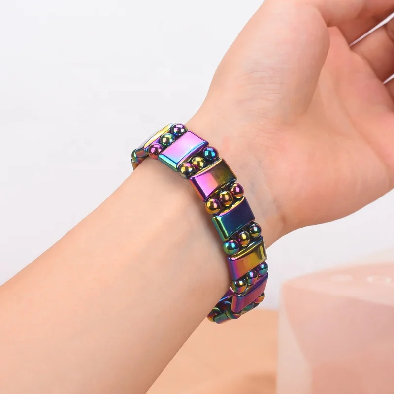 CAMAZ Colorful Hematite Magnetic Bracelet Weight Loss Slimming Bangles Black Matrix Gallstone Terahertz Bracelet Health Care
