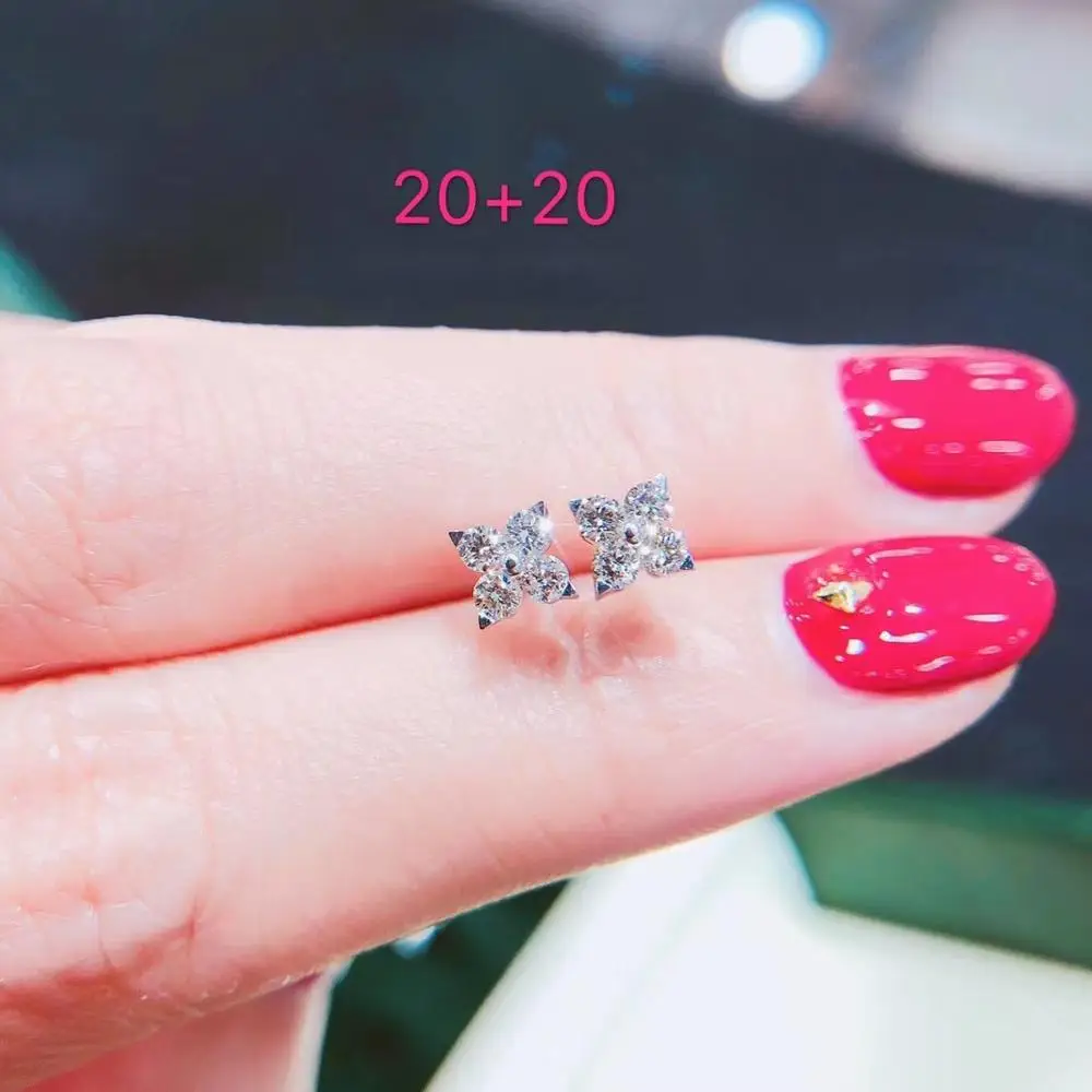 2020 New design women fashion jewelry wedding earring 18k white gold real diamond four leaf clover earring