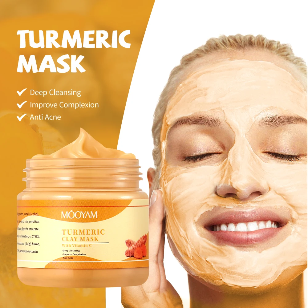 Turmeric Face Clay Mask Vitamin C Skin Care Deep Cleansing Improve Complexion Anti Acne MOOYAM 120g Turmeric Facial Clay Mask
