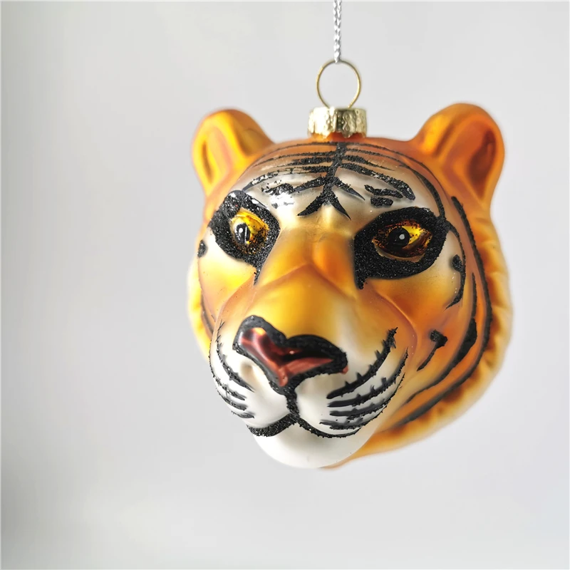 Handblown hollow glass tiger head ornament Christmas tree decoration