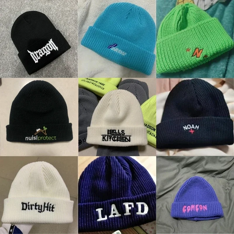 Custom Logo Beanie Design Your Own Text Beanies Winter Warm Hats for Men Woman Skull DIY Stitching Elastic Knit Cap