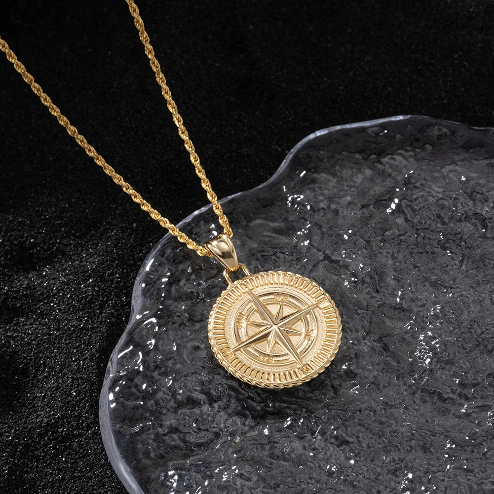 RINNTIN SNMN02 New Arrival Compass Pendant Necklace for Men Chain 1.5mm Rope Chain Sterling Silver Male Necklace Jewelry Chain