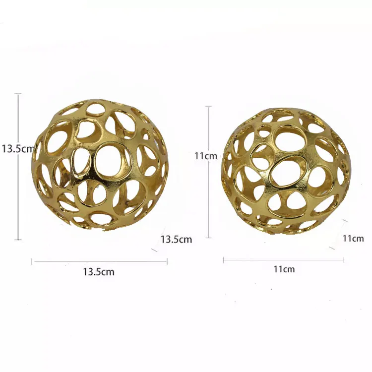 Spherical golden and chrome color hollow carved design ball ornament craft luxury