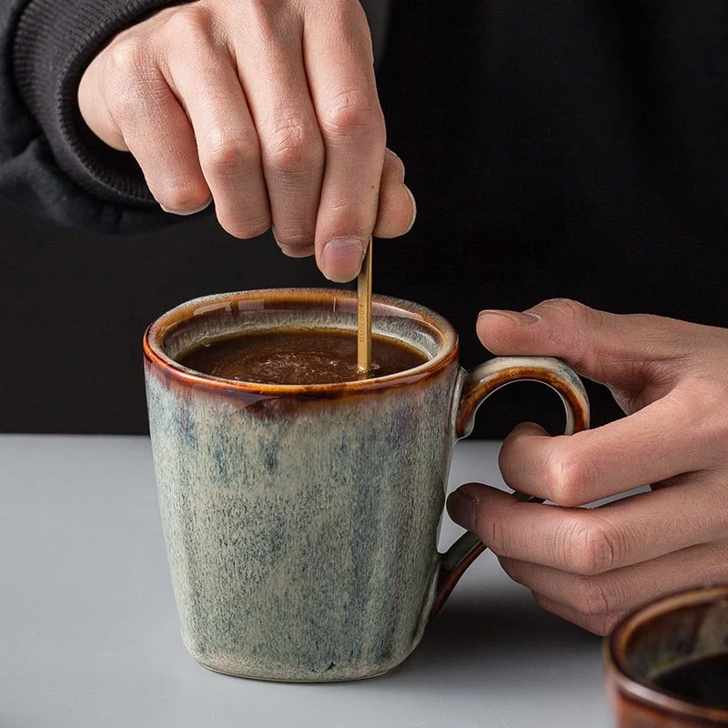Reactive Glaze Ceramic Coffee Mug Cup Vintage Handmade Color Changing Ceramic Mug Wholesale Retro Reactive Glaze Tea Mug Ceramic