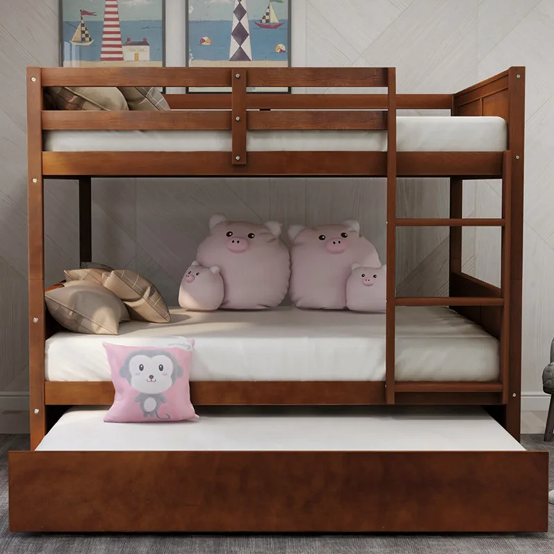 Wooden furniture double wooden children double bed with ladder guardrail bedroom double loft bed