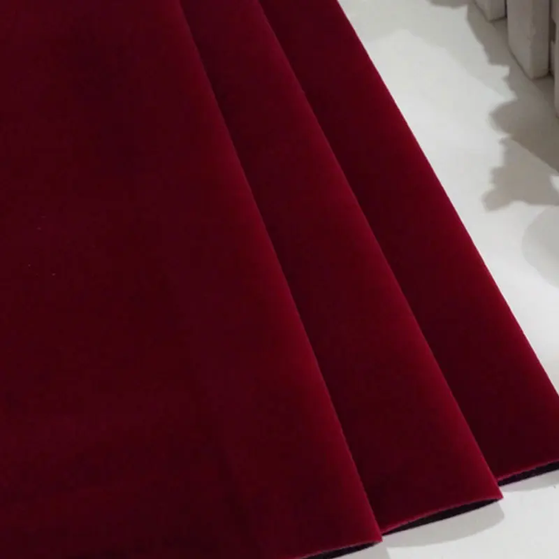Manufacture Supply Flocking Cloth Material Dark Wine Red Flannelette Luxury Red Carpet Viscose Velvet Fabric