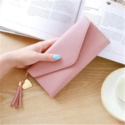 Leather Women Long Zipper Coin Purses Tassel Design Clutch Wallet Female Money Credit Card Holder