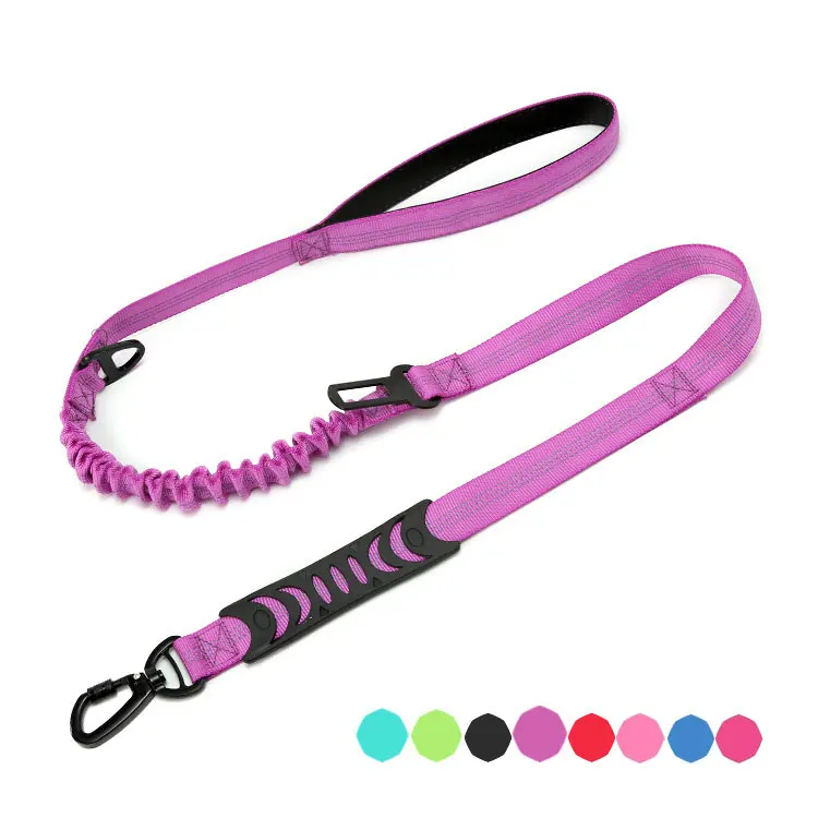 Heavy-Duty Reflective Dog Leashes with Car Seat Belt Shock Absorbing Retractable Strong Double Handle Dog Leash