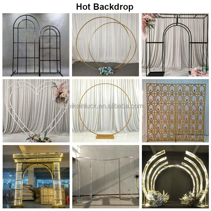 Oem Unique Design Wedding Stage Led Light Backdrop With White Light Stripe Stand Decor White Color Event Iron Metal Arch Set
