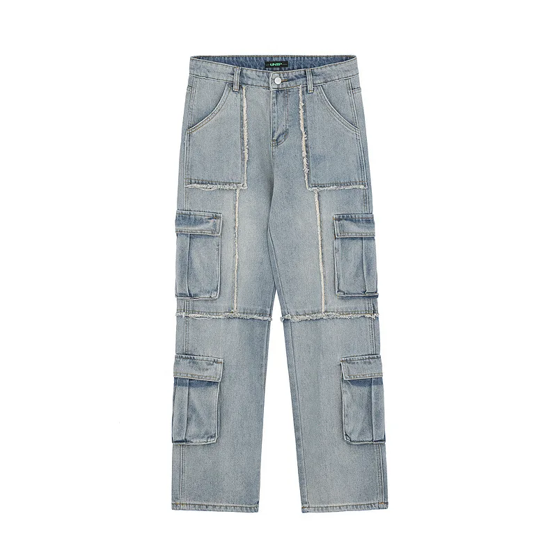 2021 newest  Harajuku pocket unisex Streetwear jeans men Hip-hop hot seller personality distressed jeans
