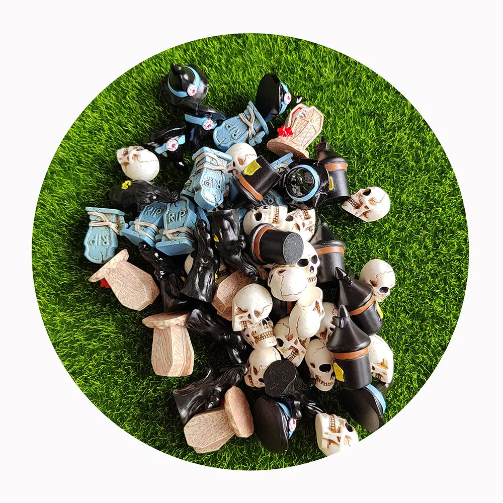 Halloween Resin Ghost Pumpkin Skull Tombstone Miniature Figurines Cute Cabochons Scrapbook Craft DIY Doll House Accessories