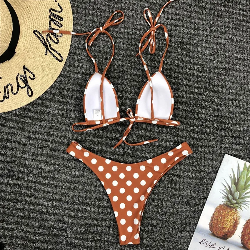 Hot Sale Strap Bikini Strappy Swimwear Polka Dot Swimsuit Low Cut Trikini Micro Trikini g String Top Bikini