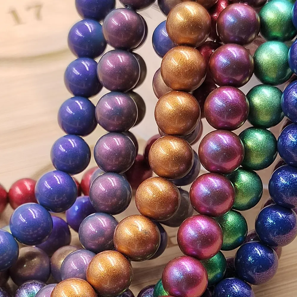 Wholesale High Quality 8mm  Fancy Color Round Glass Pearl Beads With Holes Accessories Loose Pearls For Jewelry Bracelet