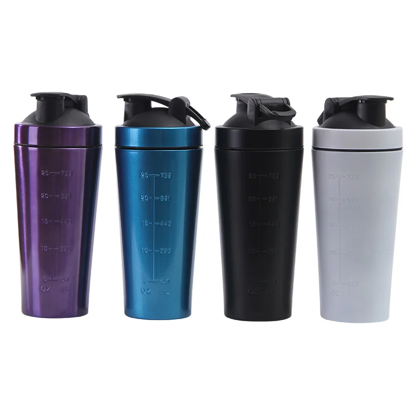 Stainless Steel Protein Shaker Gym Water Bottle Summer Insulating Cup with Scale Lines Single Layer Outdoor Sports Water Cup