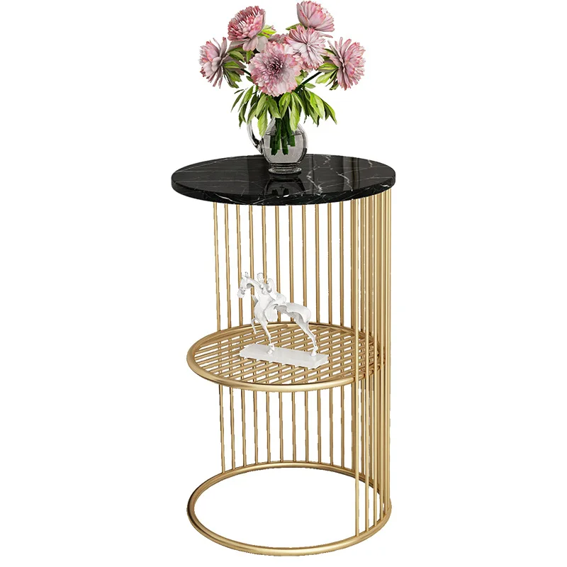 Living Room Simple Marble Golden Side Tables Home Furniture Modern Gold Stainless Steel Frame Luxury Nighstand Bedside Table
