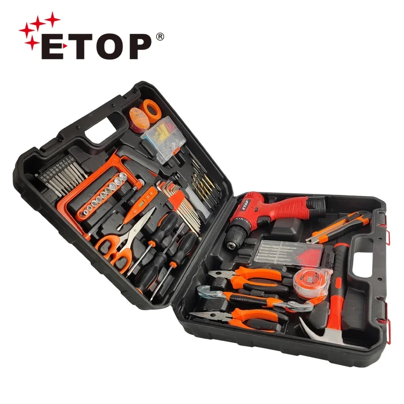 ETOP Direct Sales 125pcs Professional multi-purposed Tool Kit with 10mm cordless Drill Machine