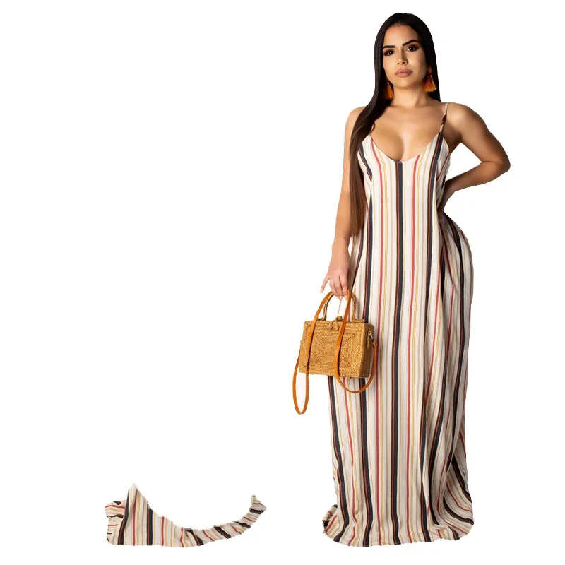 Women Colorful Street Wear Printing  Pattern Color Floor Length V Neck  Casual Sleeveless Skirt