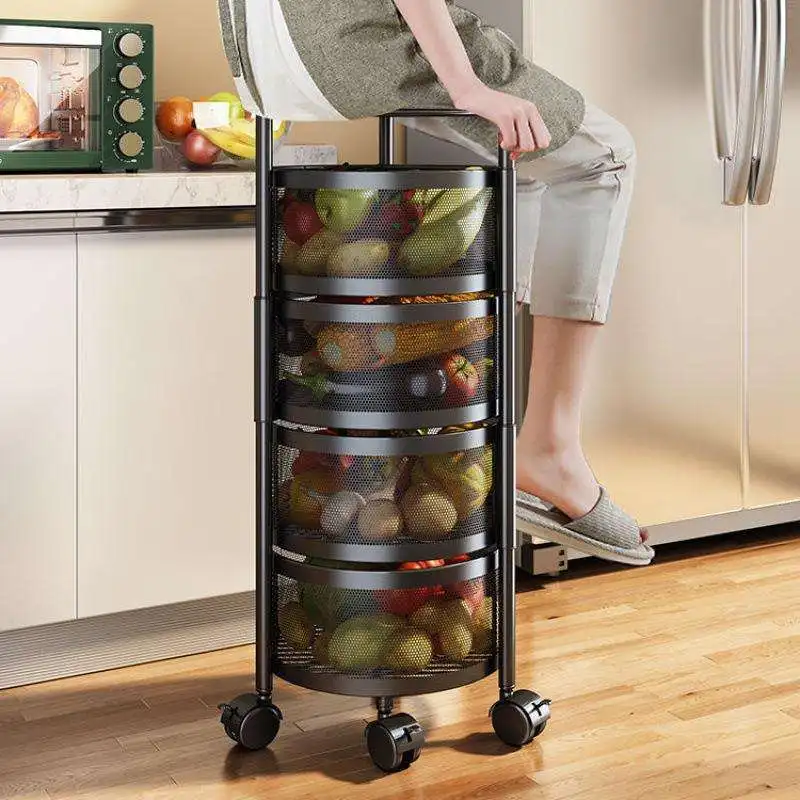 Kitchen 2/3/4/5 Tier Rotating Vegetable Shelving Multi layer Storage Holder Cylindrical Storage Rack