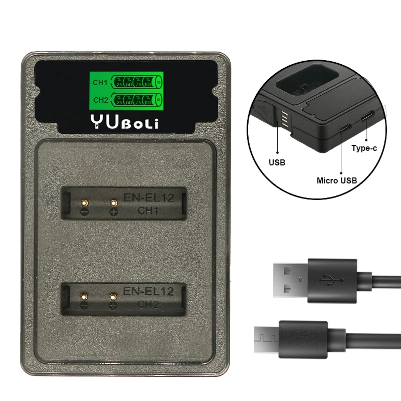 Yuboli En-el12 ENEL12 ENEL12 USB зарядное устройство с разъемом Type C USB микрофон для Nikon CoolPix S610 S610c S620 S630 S710 P330 S6200 S6300 S9400
