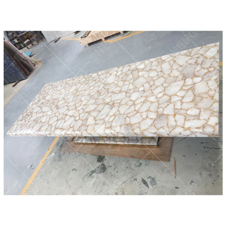 Custom Backlit White Quartz Natural Crystal Tile Onyx stone Gemstone Slab