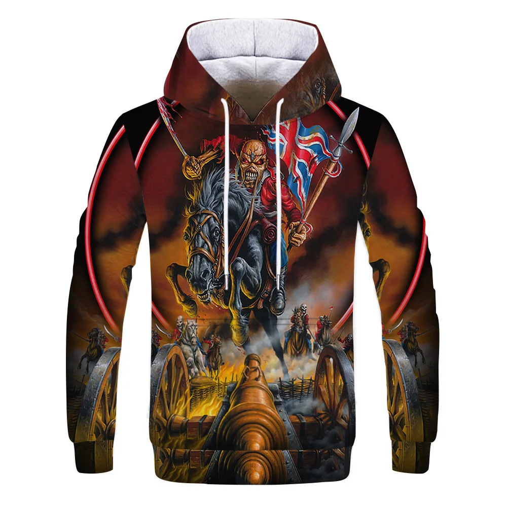 The new European and American skull 3D digital printed Hooded shirt for men in autumn 2021 features dark long sleeves