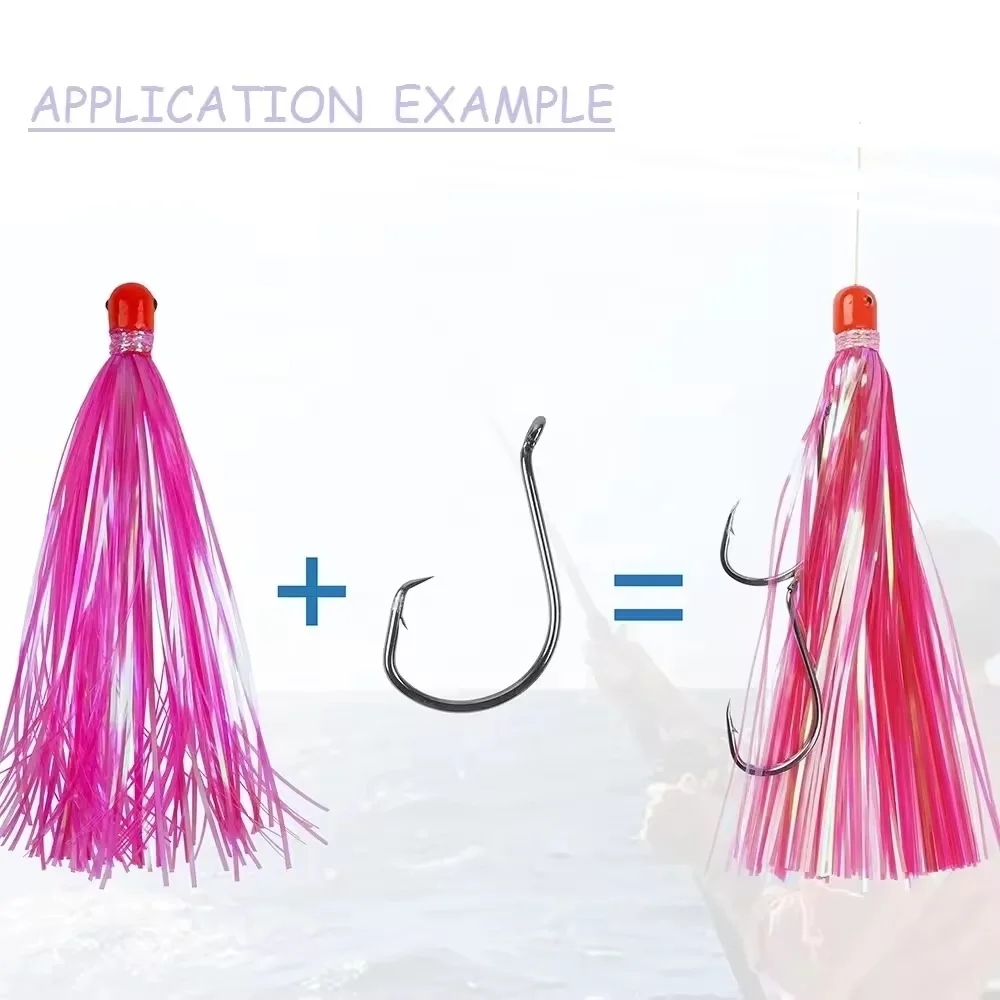 OEM 5.2INCH 0.34OZ Mylar Flash Teaser Tail Jig Head Bait With Lead Head Fishing Flash Skirts Hair Baits Big Game Fishing Lure