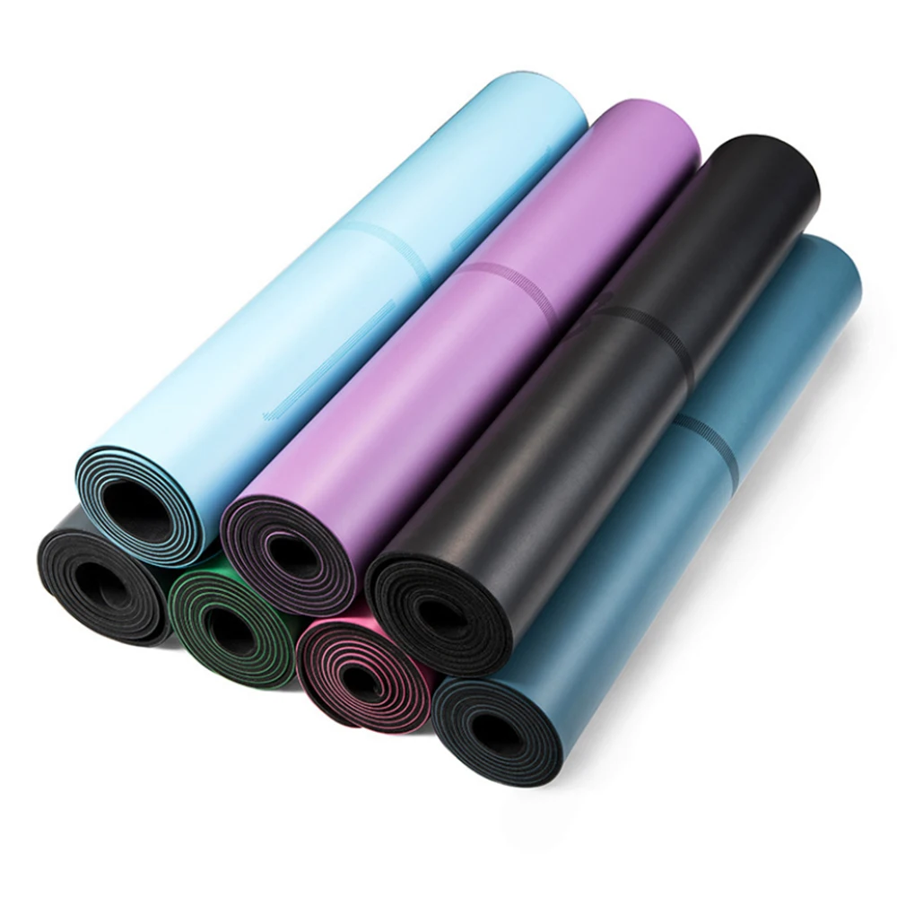 Eco Friendly PU Yoga Mat Made with Natural Rubber Bottom with Alignment Body Lines, Super Grip Non-Slip
