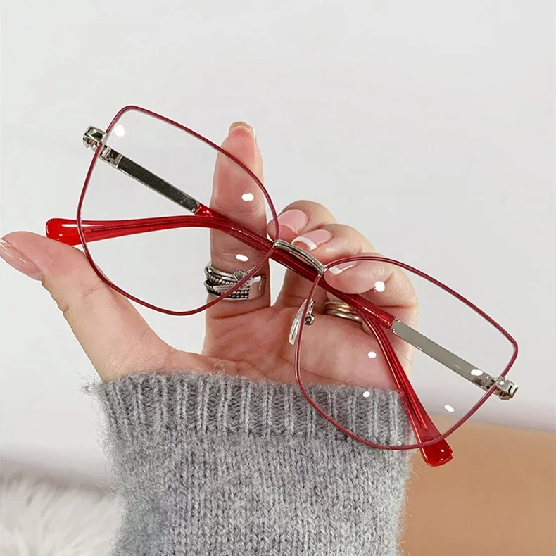 anti blue light photochromic glasses women 2024 cateye hexagon large square silver purple metal photo gray femme female optical