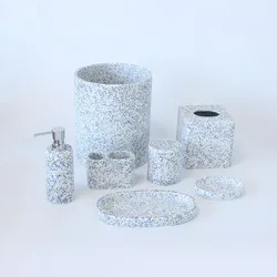 2021 factory price  luxury custom logo sand stone resin tissue box soap dispenser 6 pcs piece bathroom accessories sets