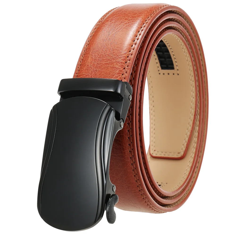 Custom Logo men belt leather luxury comfortable For Men Black Zinc Alloy  Ratchet Buckle Belt